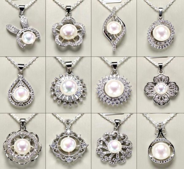 

2019 fashion necklace 925 sliver pendant settings diy pearl necklace for women fine jewelry settings with chain diy gift 8 pcslot9091898, Slivery;crystal