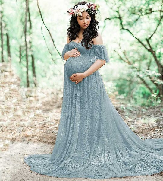 

maternity pgraphy props floral lace dress fancy pregnancy gown off shoulder ruffle for baby shower p shoot pshoot, White