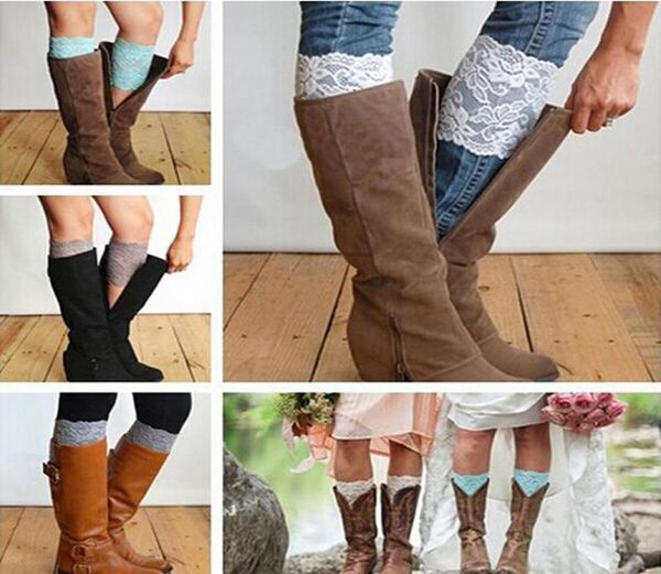 

whole stretch lace boot cuffs women girls leg warmers trim flower design boot socks knee 10pcslot1605157, Black;white
