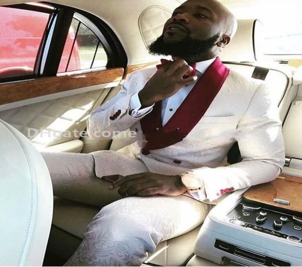 

embossing groom tuxedos ivory doublebreasted groomsmen wedding tuxedos burgundy satin shawl lapel men party suitsjacketpantst4620885, Black;gray
