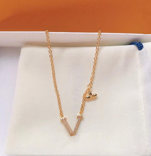 

diamond v pendant necklace 18k gold plated luxury designer pendants for women gold chain trendy jewelry elegant accessories holiday gifts, Silver