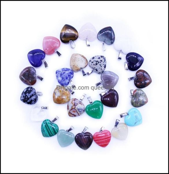 

pendant necklaces 10 styles quartz natural stone hexagonal prism point cross heart drip healing crystals chakra charm for jewelry 8314539, Silver