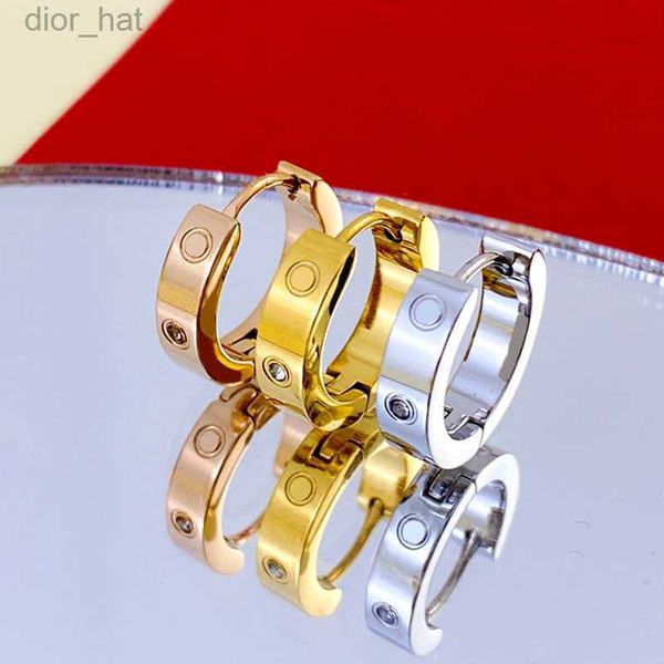 

titanium steel stud love earring for woman exquisite simple fashion c diamond ring lady earrings jewelry gift with bag, Golden;silver