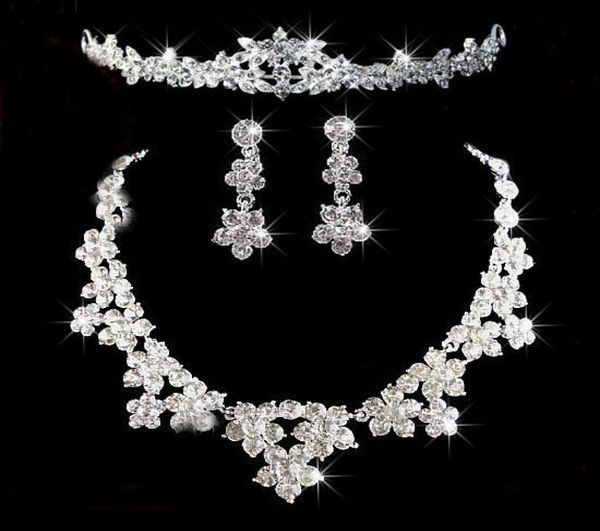 

wedding jewelry sets shining 3 sets rhinestone bridal jewelery accessories crystals necklace and earrings for prom pageant party1307247, Slivery;golden