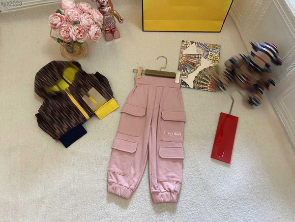 

23ss child clothing kids spring pink casual cargo pants baby autumn bottoms fashion side multi pocket decoration trousers july26, Blue