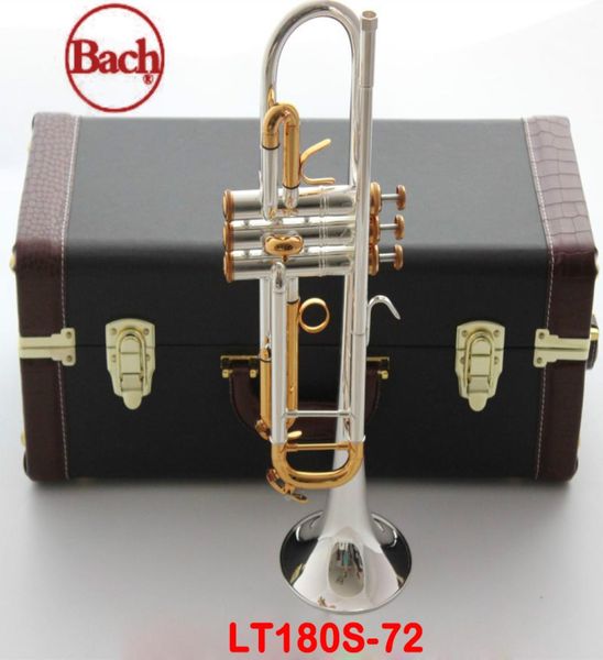 

100 original bach trumpet lt180s72 b flat silver plated gold key professional trompete musical instruments brass horn 4081751