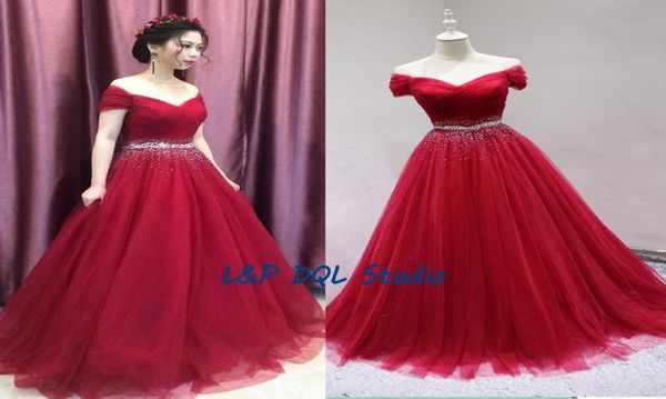 

gorgeous dark red ball gown prom dresses off shoulder laceup back long evening dress pleats tulle sweep train beads sequined pepl1039064, Black