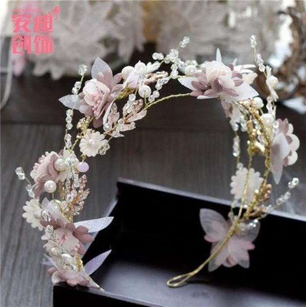 

gorgeous pink headpieces crystals flowers wedding headband handmade pearls bridal crown tiara lady hairbands bohemia bride hair ac4372622, Silver