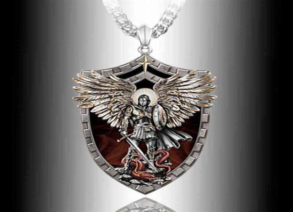 

exquisite fashion warrior guardian holy angel saint michael pendant necklace unique knight shield anniversary gift290x8909946, Silver