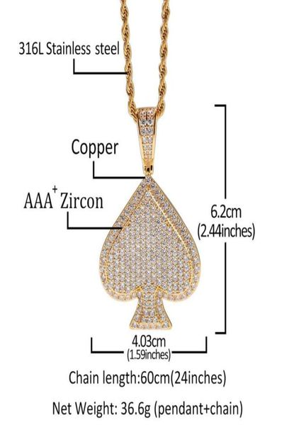 

hiphop full diamond poker pendant necklace luxury 18k gold plated hip hop jewelry bling cz mens heart necklaces4391087, Silver
