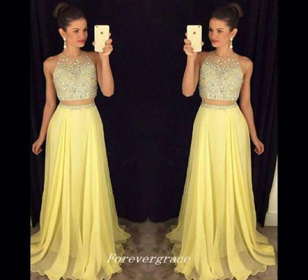 

fashion women two pieces prom dress elegant yellow chiffon beading long evening party reception gown custom made plus size6103341, Black
