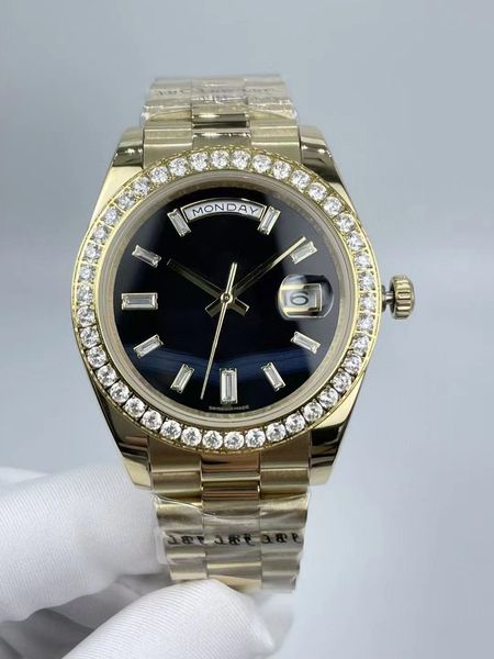 

2023 new men's dual calendar watch 41mm diamond wristwatch 2813 automatic mechanical movement gold case strap montre de luxury, Slivery;brown