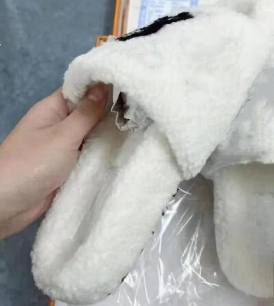 

designer women solid color slippers wool mules slide winter fur fluffy furry luxury brand warm sandals slides fuzzy girl flip flop flat bott, Black