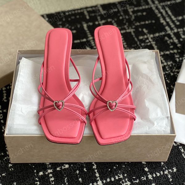 

love crystal embellished high-heeled sandals women's cross stiletto heel slide slipper mules designer sandals dress shoes factory 7cm w, Black