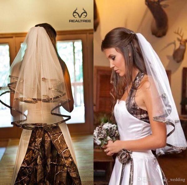 

2022 fashion camo bridal wedding veils with comb two layers soft tulle elbow length wedding veil new6012671, Black