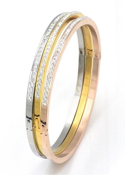 

fashion slim 4mm wide golden plated stainless steel crystal women bracelet bangles8375160, Black