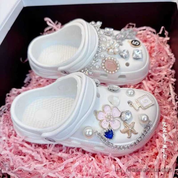 

slipper 2023 summer new children' slippers shoes girl crystal pearl fashion outdoor beach sandals parent child slippers r230815, Black;grey