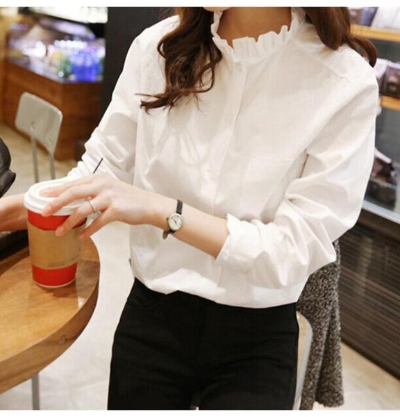 

100 cotton women white shirt ruffled collar plus size women work blouse lady clothing fashion casual 33174847999383