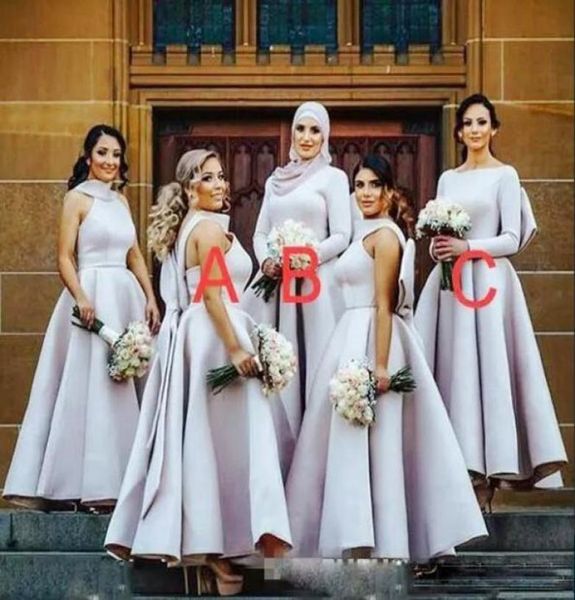

ankle length bridesmaid dresses saudi african halter and jewel satin maid of honor dress a line long sleeves women party gowns1533360, White;pink
