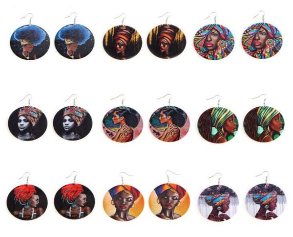 

ethnic style african women printed wooden earrings colorful dangle afro girls wood charm pendant ear hook eardrop earring for wome5656109, Silver