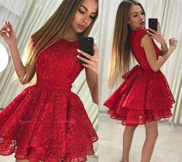 

red lace short homecoming dress summer a line juniors cocktail party dress plus size custom made1959301, Blue;pink