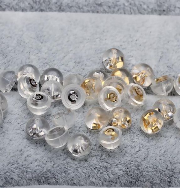 

60pcs gold plated sterling silver ear nuts silicone earring back sers 5mm jewelry findings whole 3 color earplugs2141235, White