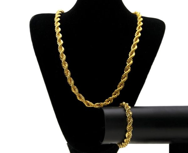 

hip hop 18k gold plated stainless steel rope chain necklace bracelet rock jewelr sets for men women 80cm long 68mm106577316, Silver
