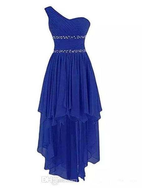 

one shoulder chiffon high low bridesmaid dresses lace up wedding party dress beaded prom gowns custom made7294707, White;pink