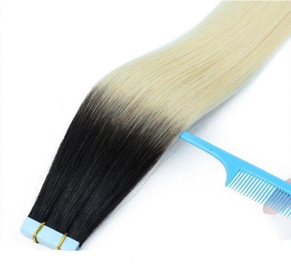 

1403903926039039 25gpiece 40 pcs ombre color 1b613 straight european hair remy tape hair extension8828181, Black