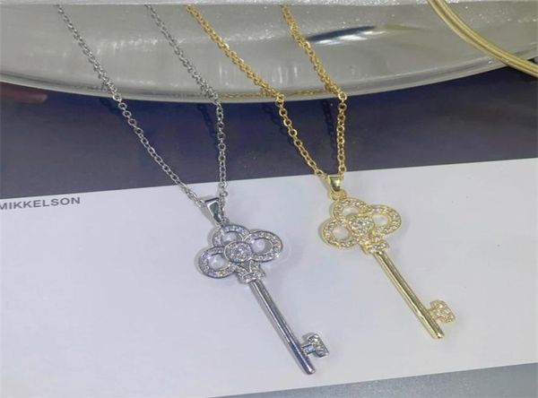 

key necklace of the new trend full diamond necklaces female ins personality niche titanium steel south american clavicle chain gol4452909, Silver