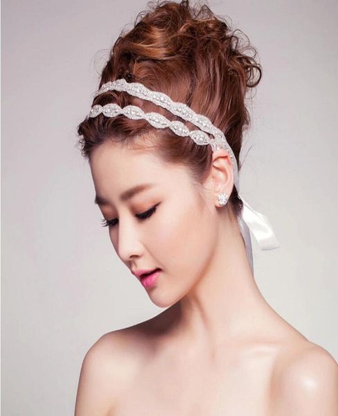 

2015 crystal double bridal headbands rhinestone ribbon wedding headbands for bride beads hair jewelry vintage bridal hair ac2733745, Silver