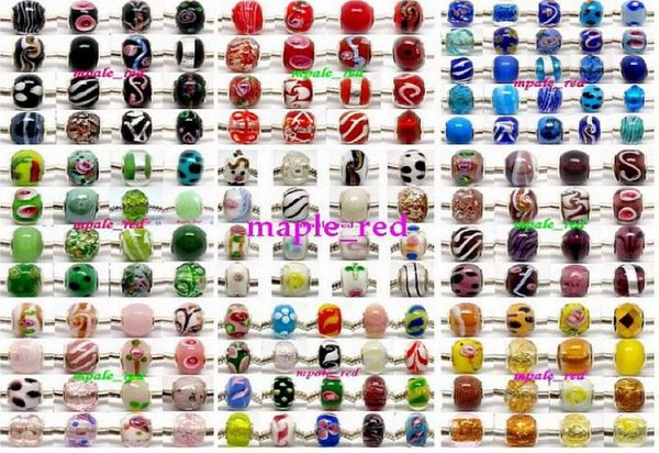 

100pcs mixed 925 sivler core murano glass beads for jewelry making loose lampwork charms diy beads for bracelet whole in bulk 7597875, Black