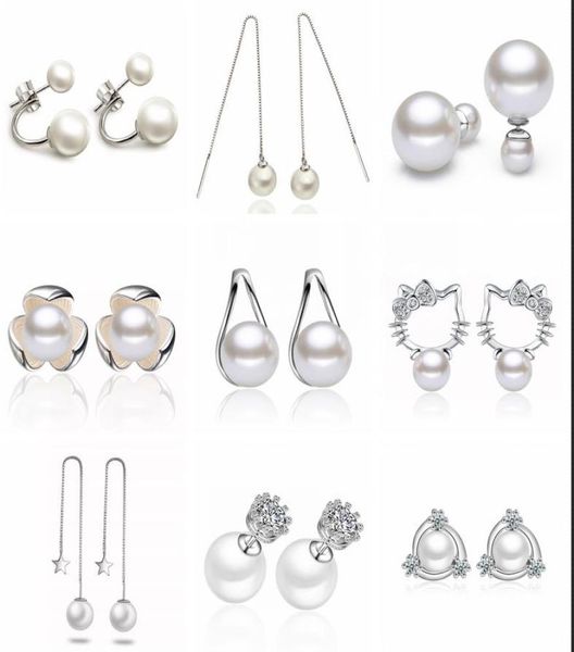 

925 sterling silver pearl dangle earrings jewelry for women big pearl charm rhinestone pearl ball earrings jewe4982650, Golden;silver
