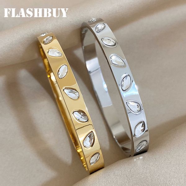

bangle flashbuy fashion inlaid waterdrop zircon stainless steel bangles bracelets for women design gold color waterproof jewelry 230814, Black