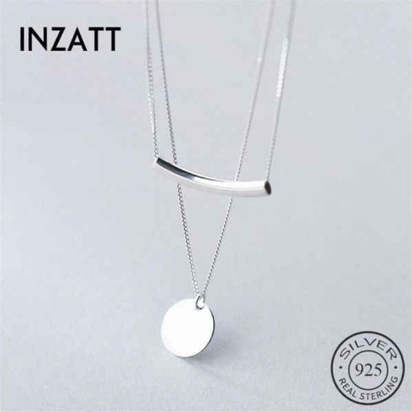 

inzatt real 925 sterling silver layer chain geometric round disc bent pipe choker pendant necklace for women party fine jewelry2889479105