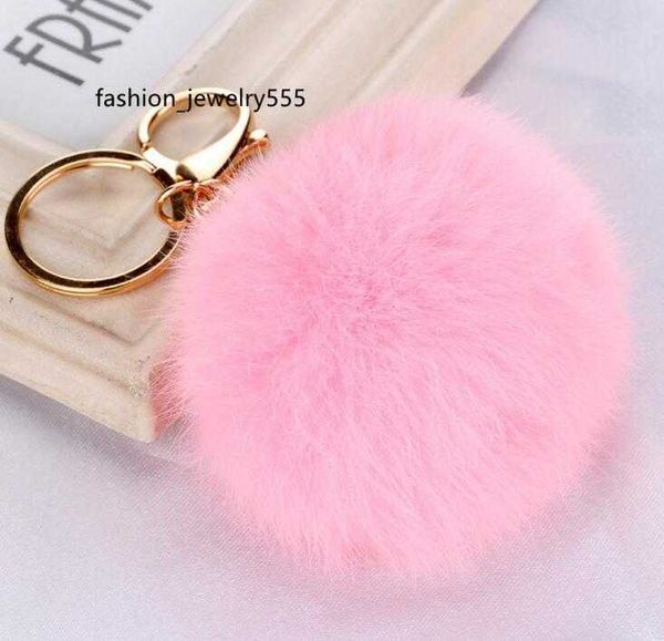 

keychains lanyards real rabbit fur ball keychain soft fur ball lovely gold metal key chains ball pom poms plush keychain car keyring bag ear, Silver