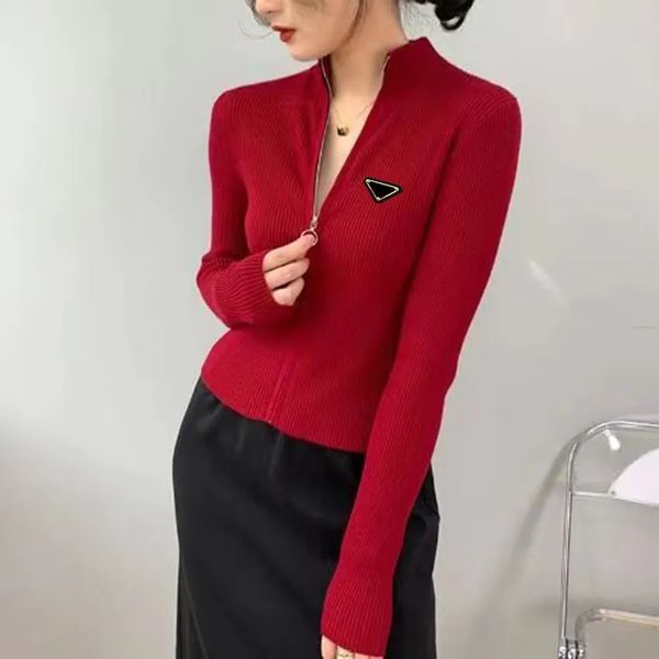 

womens knits tees women cardigan sweater with zippers short style lady slim jumpers shirt design s-xl, Black