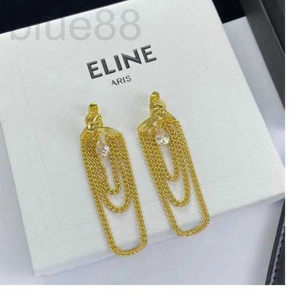 

charm designer 2023 new triumphal arch with diamond tassel earrings 925 silver needle brass material small design for women 94vj, Golden