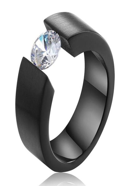 

luxury cz zircon ring for men women black gold silver color stainless steel ring engagement anniversary drop couple rings4389185, Golden;silver