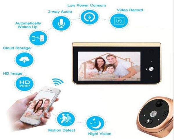 

43 inch monitor wifi smart peephole video doorbell hd 720p camera night vision pir motion detection app control for ios android1618777
