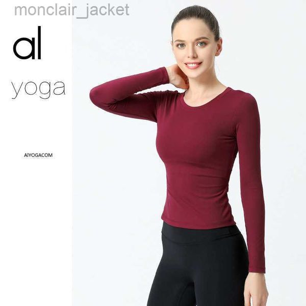 

t shirt desginer alos yoga sports fitness dress women's new long sleeve t-shirt split back fit outdoor, White