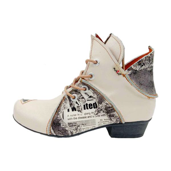 

boots tma eyes lace up spaper print leather women's ankle boots 230814, Black