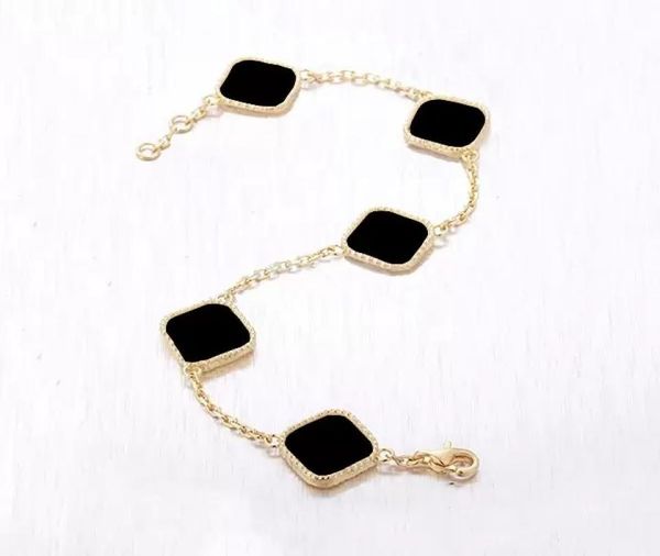 

solid silver fashion classic 4four leaf clover designer charm bracelets 18k gold agate shell motherofpearl for womengirl weddi9032443, Golden;silver