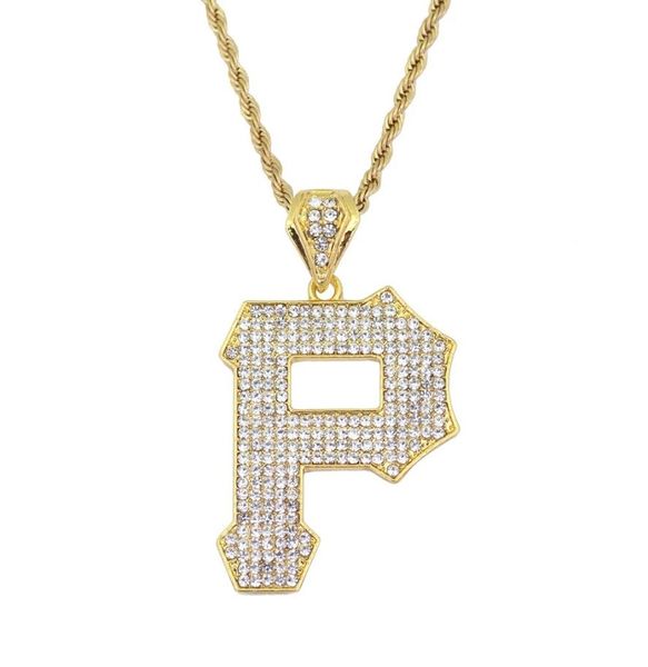 

hip hop letter p diamonds pendant necklaces for men alloy capital luxury necklace stainless steel cuban chains lover jewelry 1469639, Silver