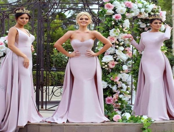 

2017 fashion blush pink mermaid prom dresses with overskirt train 3 mixed styles custom made slim formal long evening celebrity pa4223995, Black