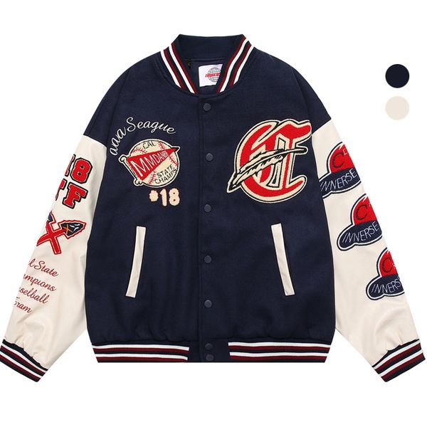 

mens jackets patchwork varsity jackets letter embroidery pu baseball jacket men hip hop streetwear college harajuku oversized bomber coats 2, Black;brown