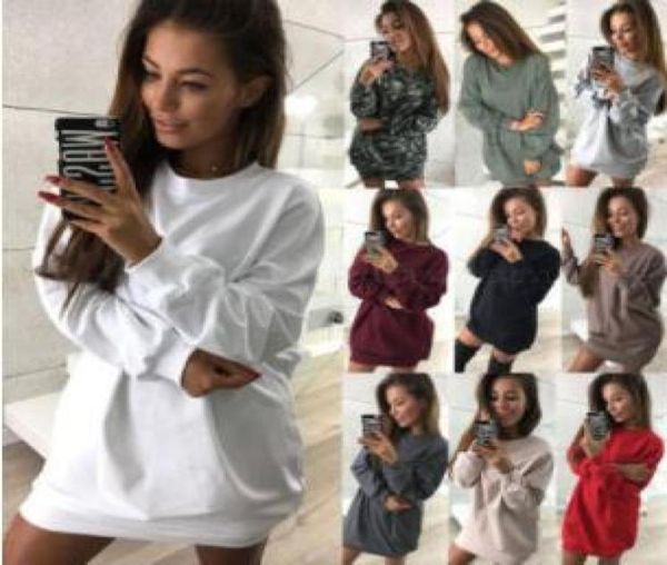 

women long length sweatshirts casual solid color pullover long sleeve dress spring autumn female loose fit women dress9635315, Black