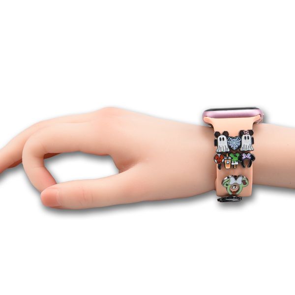 

wholesale jewelry bad bunny metal charms for apple watch band hard enamel watch charm moq 1pcs replacement wristband strap watch bands charm, White;pink