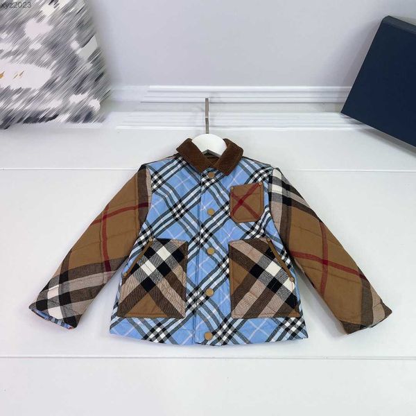 

23ss designer kids coats child stitching design hooded jacket winter cotton clothes size 100-160 cm check zipper baby outwear aug01, Blue;gray