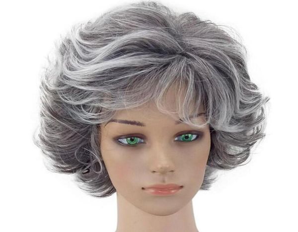 

women wig silver grey synthetic short layered curly hair puffy bangs heat resistant 9 color available54994558440527, Black